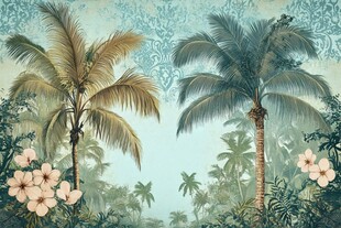 热带棕榈花卉风景插画