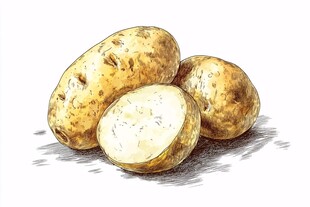 手绘新鲜土豆特写