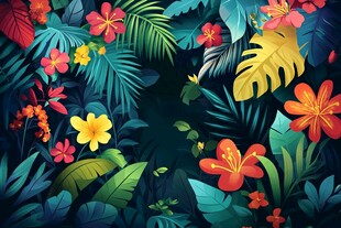 热带花卉植物绚丽插画