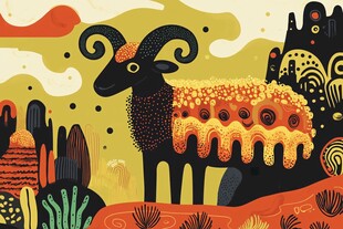 沙漠中的奇幻花纹黑山羊