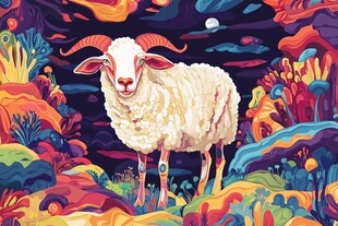 奇幻色彩中站立的绵羊