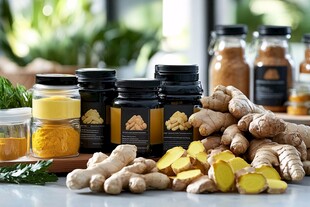 姜类香料与新鲜姜根展示