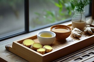 窗边姜茶与绿植惬意时光