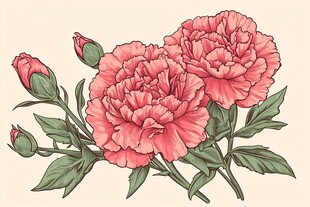 手绘粉色芍药花插画