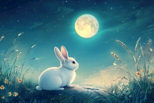 月下白兔 静谧田园之景