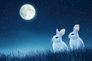 月夜双兔共赏浩瀚星空