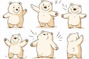 可爱北极熊的多样姿态