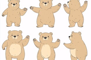 可爱小熊多种姿态插画