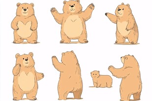 可爱棕熊多种姿态展示