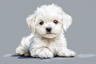 可爱小白狗乖巧趴坐