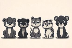 五只萌态小动物排排坐