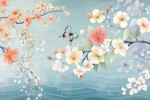 春日繁花间双蝶飞舞图景