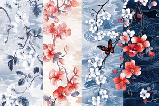 中式花卉蝴蝶图案设计素材