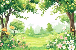 春日森林花卉风景插画