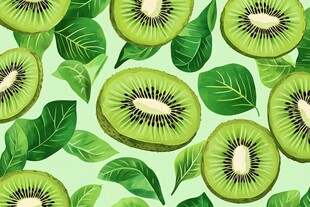 猕猴桃叶片清新无缝图案