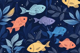 海洋小鱼与叶片图案设计