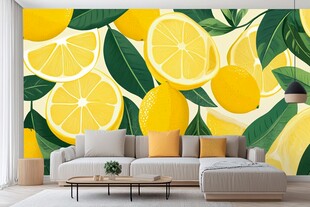 柠檬主题清新客厅背景墙