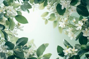 清新白色花卉绿叶环绕图