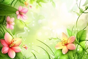 春日烂漫花卉绿叶背景图
