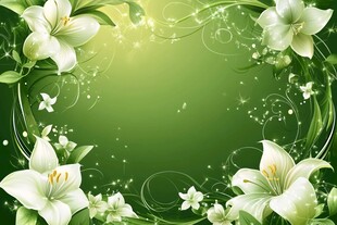绿色百合花卉梦幻边框背景