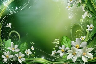 清新绿底白花梦幻背景图