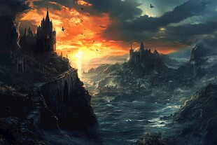 黄昏下的奇幻城堡景观