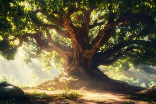 梦幻森林中的古老参天巨树