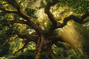 阳光照耀下的古老参天大树