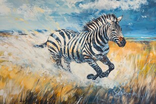 奔跑的斑马油画艺术作品