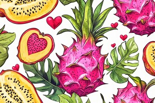 火龙果木瓜水彩水果插画