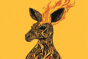 火焰装饰的艺术袋鼠形象