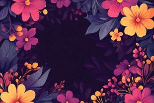 多彩花卉环绕深色背景图案