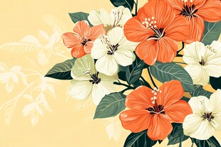 橙白花卉插画
