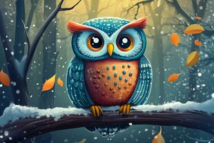 雪林中的萌趣猫头鹰