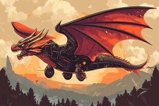 机械飞龙翱翔山林天际