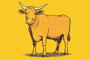 黄色背景上的卡通黄牛形象
