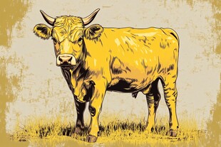 复古风格站立黄牛插画