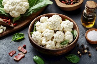 木碗中的新鲜花椰菜及配料