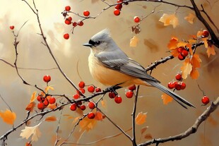 枝头小鸟赏秋景