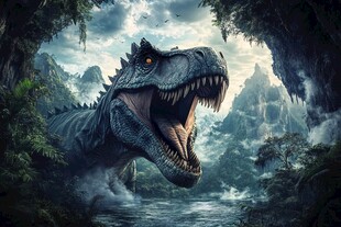 咆哮的史前霸王龙在丛林