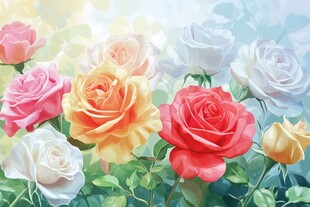 多彩绚丽的浪漫玫瑰花丛