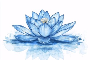 蓝色手绘莲花插画