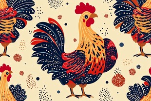 多彩公鸡图案装饰背景
