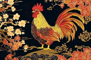 雄鸡报晓 繁花相伴