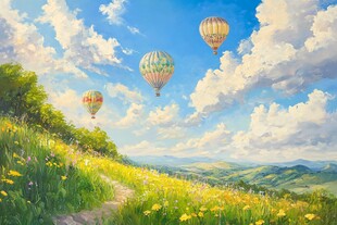 蓝天白云下的热气球之旅