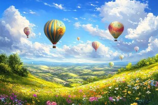 梦幻田野上的热气球之旅