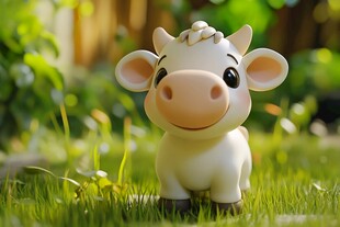 草地上的可爱小牛摆件