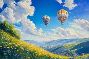 蓝天花海间的热气球之旅