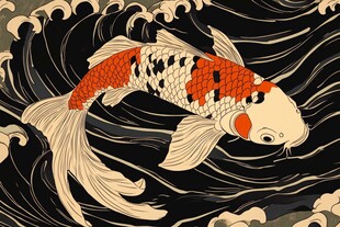 锦鲤畅游于翻滚波浪间