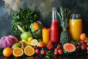 多彩果蔬与鲜榨果汁组合